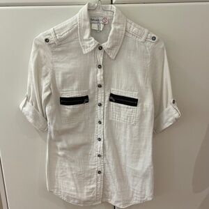 White 3/4 sleeve button down cotton shirt by Splendid for Holt Renfrew XS